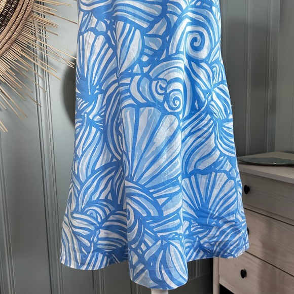 Vineyard Vines Nautilus Shell Swing Dress Blue White Linen Size M Lined - Picture 15 of 15